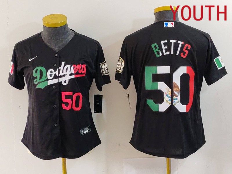 Youth Los Angeles Dodgers #50 Betts Black Fashion Nike 2024 MLB Jersey style 7242->youth mlb jersey->Youth Jersey